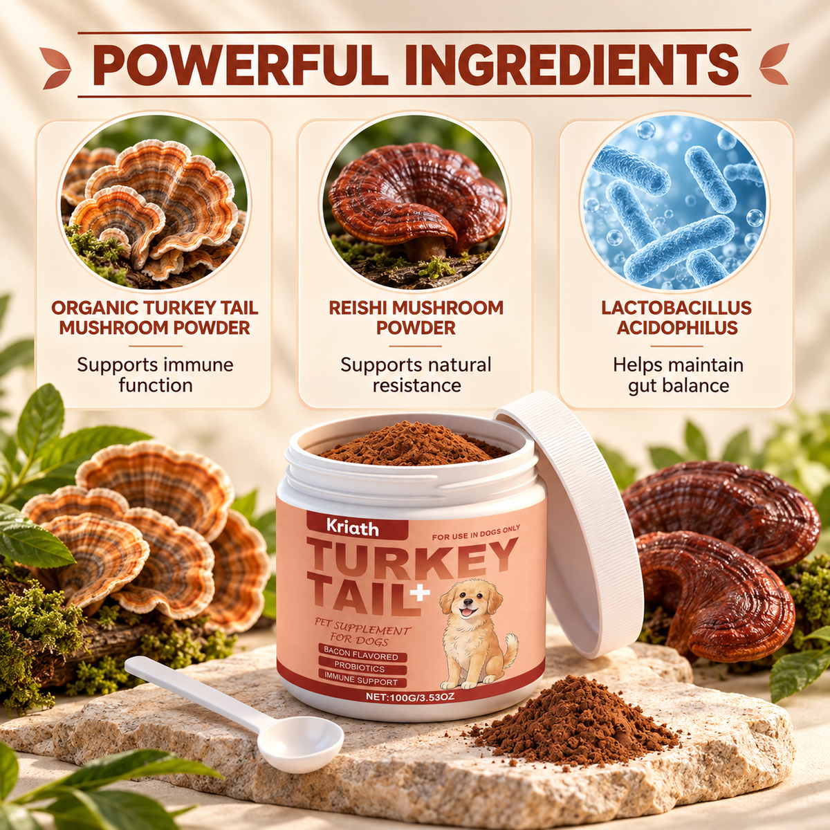 Kriath Turkey Tail Mushroom Powder for Dogs